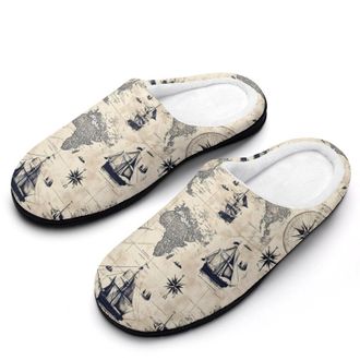 Generic Vintage Nautical Map Ships Womens Slippers Warm House Slippers Indoor House Shoes with Anti-Skid Rubber Sole