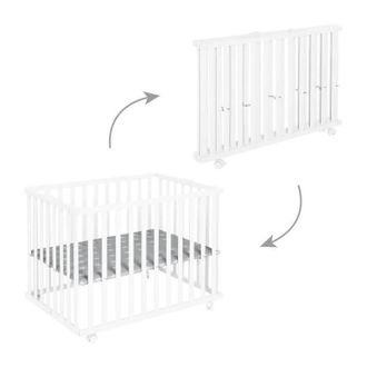 Roba Parc B&eacute;b&eacute; Pliable - Roba - Little Stars - 75 X 100 Cm - R&eacute;glable En Hauteur - 4 Roues Frein&eacute;es - Bois Laqu&eacute; Blanc - Motif