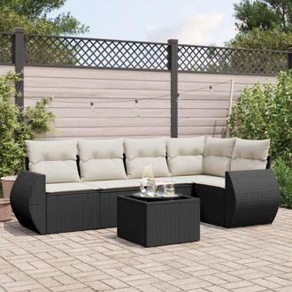 vidaXL Set De Sof&aacute;s De Jard&iacute;n 6 Piezas Y Cojines Rat&aacute;n Sint&eacute;tico Negro Vidaxl