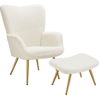 TecTake Sill&oacute;n tapizado 72 x 76 x 100,5 cm boucl&eacute; crema/dorado