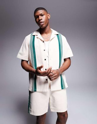 Alma de Ace stripe detail short sleeve shirt in beige - part of a set-White