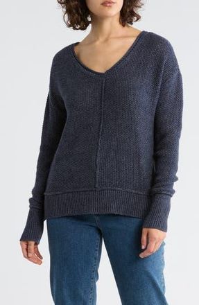 Lucky Brand Textured V-Neck Sweater in American Navy at Nordstrom Rack, Size Large