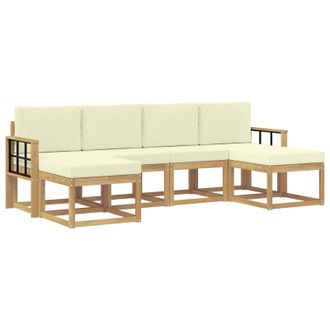 vidaXL Conjunto De Sof&aacute;s De Exterior 6 Pcs Blanco Y Crema Poli&eacute;ster Vidaxl