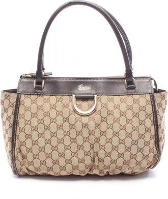 Gucci Beige Brown Canvas Leather Handbag Tote Bag (Pre-Owned)