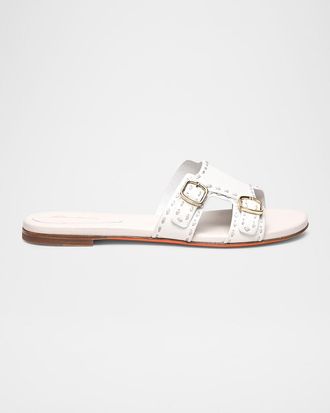 Santoni Didi Double-Monk Flat Slide Sandals