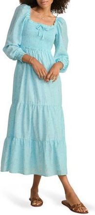 Vineyard Vines Long Sleeve Smocked Midi Dress in Beachcomber Blue at Nordstrom Rack, Size Xx-Small