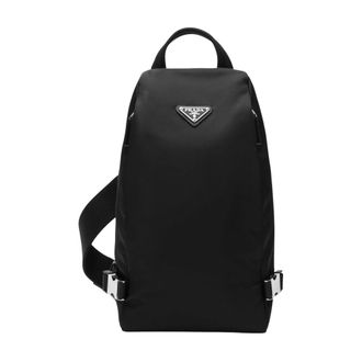 Prada Zaino in Re-nylon and Saffiano Leather - Heren - Rugzakken - Zwart - ONE Size - Nylon - Tassen