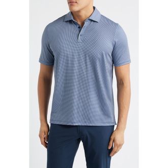 Johnston & Murphy XC+ Ace Micropattern Performance Golf Polo in Navy/White Gingham at Nordstrom, Size Xxx-Large