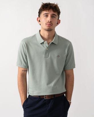 GANT Mens Regular Fit Pique Polo in Sage Green