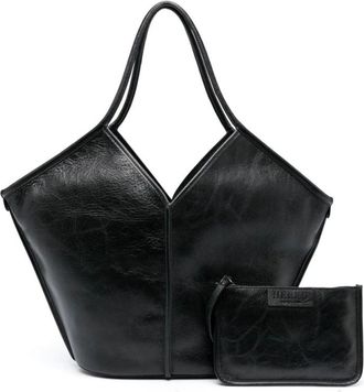 Hereu Tote Bags, female, Black, Size: ONE SIZE Distressed Leather Shoulder Bag Black