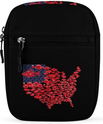 Generic Fish American America Flag Crossbody Bag Adjustable Satchel Cute Shoulder Bag Lightweight Sling Bags