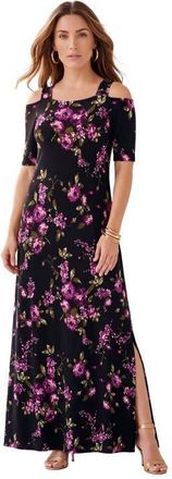 Roaman's Plus Size Cold Shoulder Maxi Dress in Purple Rose Floral at Nordstrom, Size 24
