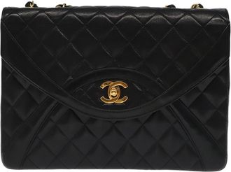 Chanel Vintage Two Tone Envelope Flap Bag Quilted Lambskin Black Leather Bag (Pre-Owned)