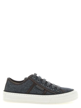 Brunello Cucinelli Gray Virgin Wool Low Top Womens Sneakers