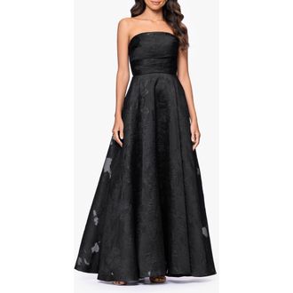 Betsy & Adam Floral Brocade Strapless Gown in Black at Nordstrom, Size 10