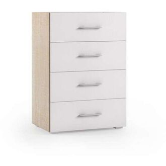 Terraneo Mobile 4 Cassetti Guide In Metallo e Piano Con Vassoio Contenitore rovere con frontali bianco