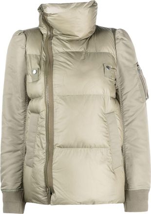 sacai high-neck padded jacket - women - Polyester/Cotton/Polyester/Nylon - 2 - Green