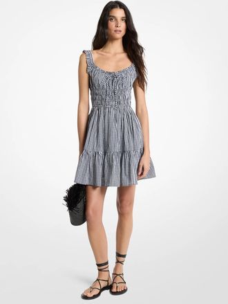 Michael Kors Gingham Smocked Cotton Mini Dress