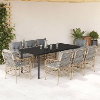 vidaXL Set Comedor De Jard&iacute;n 9 Pzas Con Cojines Rat&aacute;n Sint&eacute;tico Beige Vidaxl
