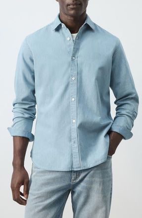Mango Denim Button-Up Shirt in Light Blue at Nordstrom, Size Large
