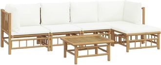 vidaXL Set De Muebles De Jard&iacute;n 6 Piezas Bamb&uacute; Y Cojines Blanco Crema Vidaxl