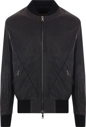 Giorgio Brato Leren jack met rits - Zwart