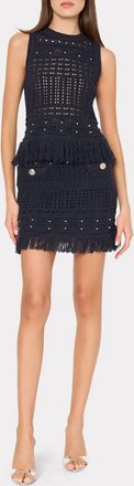 Milly Womens Beaded Fringe Shell Top In Navy