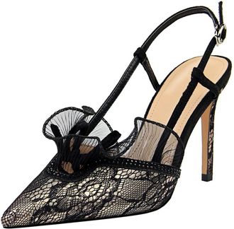 Generic Women Pointed Toe High Heels Sexy Black Mesh Stiletto 9CM Pumps Wedding Shoes for Bride Prom Party-Numeric_11_Point_5