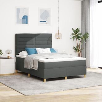 vidaXL LED Box Spring Bed with Mattress Dark Grey 140 x 190 cm Fabric vidaXL