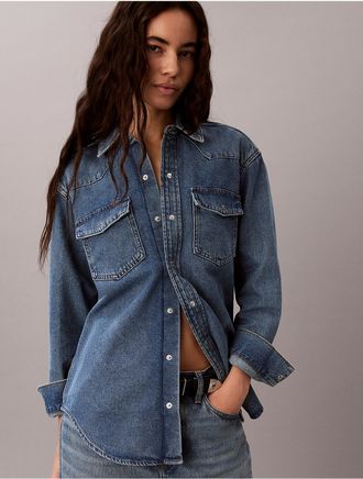 Calvin Klein Jeans Calvin Klein Womens Denim Western Shirt - Blue - XS