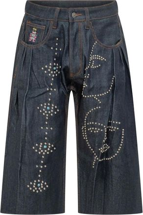 KidSuper Studios Studded Face LS Short - Heren - Denim shorts - Blauw - M - Katoen - Korte Broeken