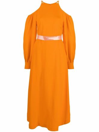Stella McCartney cold-shoulder belted dress - women - Cotton - 40 - Orange