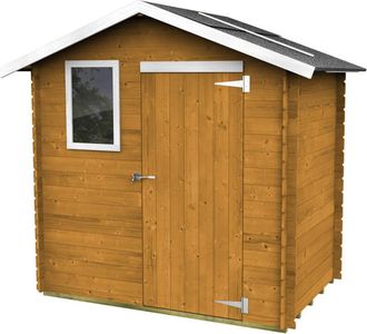 Alce Caseta De Jard&iacute;n Bh16 Livia 198x130 De Madera De Abeto Natural 16 Mm Pintada En Color Alerce Con Puerta Simple Y Ventana Frontal, Techo Y Suelo Osb3, 