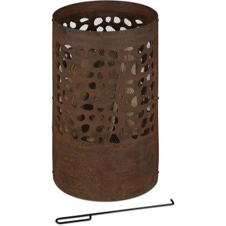 Relaxdays Relaxdays - Braciere da Esterno, Parascintille, Attizzatoio e Griglia, da Giardino, HxD: 60x37 cm, Acciaio Corten, Marrone