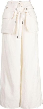 Masnada detachable-belt wide-leg trousers - women - Hemp/Wool - 42 - Neutrals
