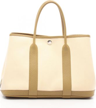 Herm&egrave;s Ivory Khaki Toile Officier Negonda Leather Handbag Tote Bag (Pre-Owned)