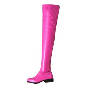 Generic Pink,3.5 UK,Womens Over The Knee Boots Leather PU Chunky Low Heels Thigh High Boots Side Zipper Round Toe Fall Comfy Long Boot Dress Shoes