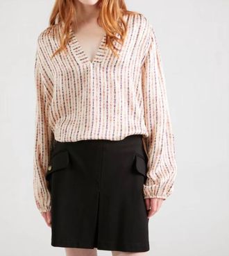 Summum Printed Long Puffed Sleeves Blouse In Light Beige