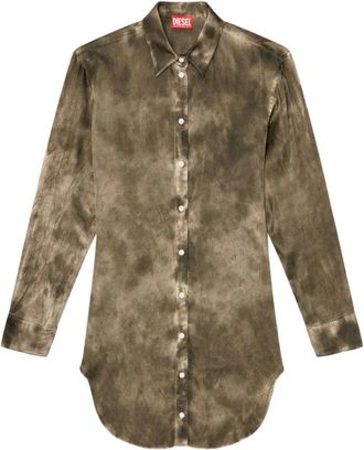 Diesel C-Lavel Longline Shirt - Dames - Overhemden - Bruin - 3XS - Satijn - Overhemden