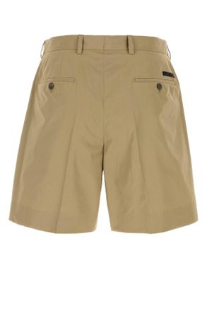 Prada Mens Khaki Poplin Bermuda Shorts Mastice Exterior: Cotton