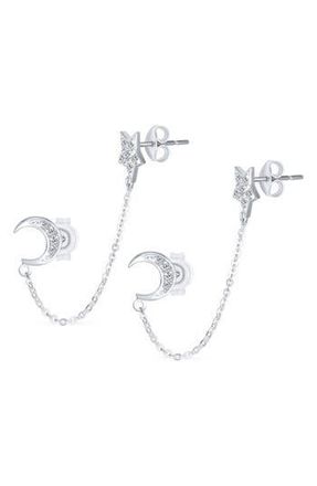Bling Jewelry Moon & Star Helix Chain Earring Set in Clear at Nordstrom Rack