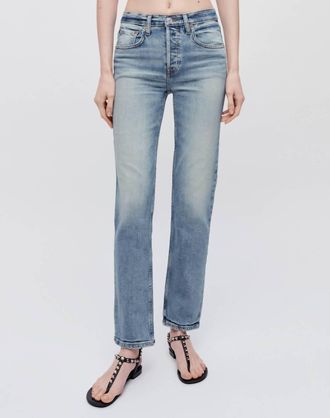 Re/Done Mid Rise Stove Pipe Jeans In Bella Rosa Wash