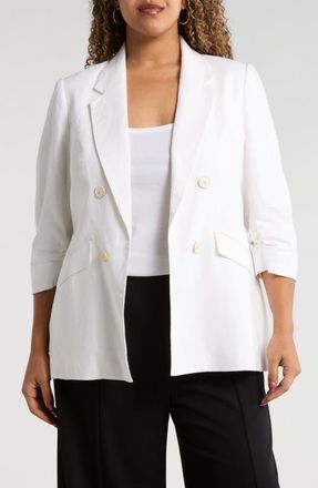 Jones New York Open Front Linen Blend Jacket in Natural White at Nordstrom, Size 3X