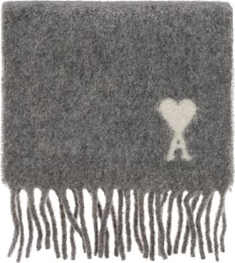 Ami Wol sjaal met logo - unisex - Wintersjaals - Grijs - ONE Size - Wol - Accessoires