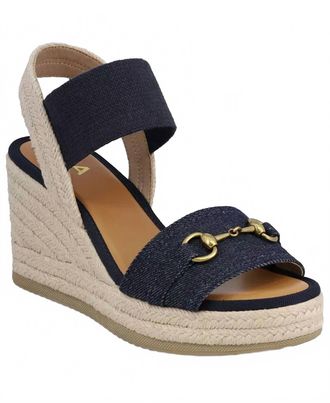 Mia Womens Barossa Wedge Sandals In Natural Raffia Navy Blue