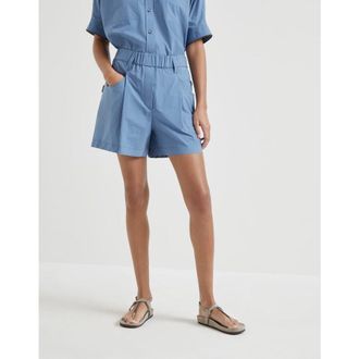 Brunello Cucinelli Womens Dusty Blue Elastic Waist Shorts, Size 36