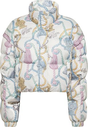 Philipp Plein Nylon Cropped Down Puffer Jacket Tassels