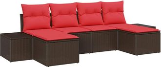 vidaXL Conjunto De Sof&aacute; De Jard&iacute;n 4 Uds. Marr&oacute;n Y Rojo Rat&aacute;n Sint&eacute;tico Vidaxl