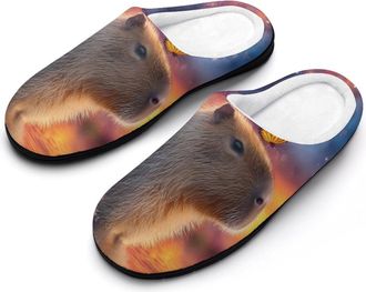 Generic Cute Capybara Monarch Butterfly Zebra Mens House Slippers Memory Foam Washable Cotton Slip on Home Shoes