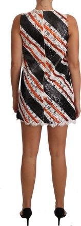 Dolce & Gabbana Womens White And Orangesequin Floral Lace Embellished Shift Dress Nylon